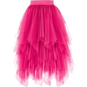 Tulle Fuchsia Skirts for Women High Waist Elastic Midi Skirt Mesh Tutu Skirts